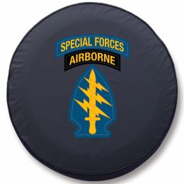 US Army Tire Cover w/ Special Forces Airborne Logo - Black Vinyl