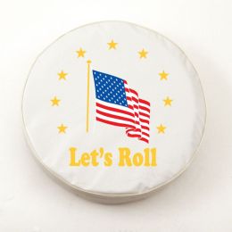 American Flag Let's Roll White Tire Cover