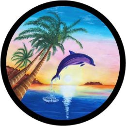 Dolphin Over Sunset Spare Tire Cover on Black Vinyl