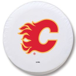 Calgary Tire Cover w/ Flames Logo - White Vinyl
