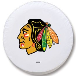 Chicago Tire Cover w/ Blackhawks Logo - White Vinyl