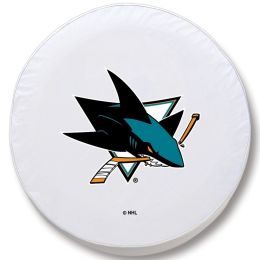 San Jose Tire Cover w/ Sharks Logo - White Vinyl