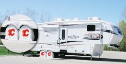 Calgary RV Tire Shade w/ Flames Logo - White Vinyl