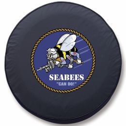United States Navy Tire Cover w/ Seabees Logo - Black Vinyl