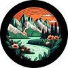 Mountain River Runs Through Flowers Spare Tire Cover