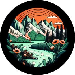 Mountain River Runs Through Flowers Spare Tire Cover