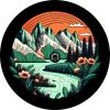 Mountain River Runs Through Flowers Spare Tire Cover