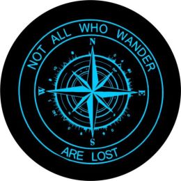 Not All Who Wander Compass Tire Cover - Teal Graphic