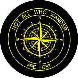 Not All Who Wander Compass Tire Cover - Yellow Graphic