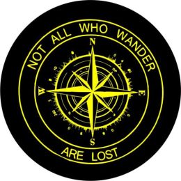 Not All Who Wander Compass Tire Cover - Yellow Graphic