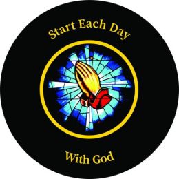 Start Each Day With God Tire Cover on Black Vinyl