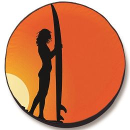 Surfing Girl Spare Tire Cover - Black Vinyl