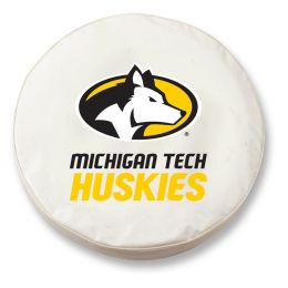 Michigan Tech Tire Cover w/ Huskies Logo - White Vinyl