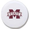 Mississippi State Tire Cover w/ Bulldogs Logo - White Vinyl