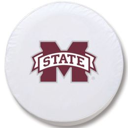 Mississippi State Tire Cover w/ Bulldogs Logo - White Vinyl