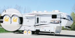 California RV Tire Shade w/ Golden Bears Logo - White Vinyl