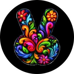 Floral Peace V Sign Spare Tire Cover